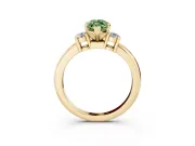 Fancy Green Three-Stone Marquise Cut Diamond Ring Set in Yellow gold with Prong Setting and Plain Band