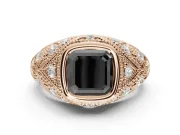 Asscher Cut Vintage Bezel Engagement Ring Setting for a Black Center | Milgrain Band | Rose Gold
