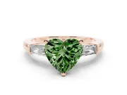 Heart-Shaped Three Stone Engagement Ring Setting for a Fancy Green Lab-Grown Diamond | Tapered Baguettes | Rose Gold