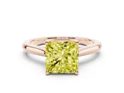 Fancy Yellow Princess Cut Diamond Solitaire Ring Set in Rose gold with Cathedral Band and Prong Setting