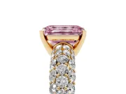 Emerald Cut Multi Row Pave Engagement Ring Setting for a Fancy Pink Lab-Grown Diamond | Yellow Gold