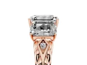 Emerald Cut Diamond Three-Stone Ring Set in Rose gold with Braided Band