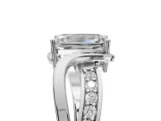 Emerald Cut Bypass Solitaire Engagement Ring Setting | Pavé and Plain Strands | Platinum