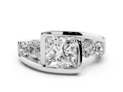 Princess Cut Diamond Bezel Bypass Ring Set in Silver with Round Accents