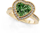Fancy Green Heart Cut Diamond Round Halo Ring Set in Yellow gold with Pavé Band
