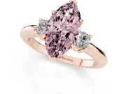 Fancy Pink Three-Stone Marquise Cut Diamond Ring Set in Rose gold with Prong Setting and Plain Band