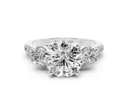 Three-Stone Round Cut Diamond Pavé Band Ring Set in Silver with Prong-Set Trio