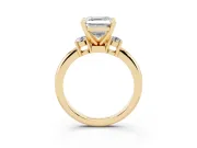Three-Stone Asscher Cut Diamond Ring Set in Yellow gold with Prong Setting and Plain Band