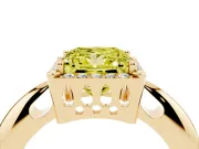Fancy Yellow Princess Cut Diamond Halo Engagement Ring Set in Yellow gold with Plain Split Shank and Prong Setting