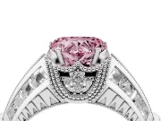 Fancy Pink Heart Cut Diamond Vintage-Inspired Milgrain Ring Set in Silver with Accent Split Shank