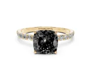 Cushion Cut Pavé Solitaire Engagement Ring Setting for a Black Center | Slim Band | Yellow Gold