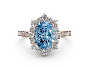 Oval Scalloped Halo Engagement Ring Setting for a Fancy Blue Lab-Grown Diamond | Single Row Pave | Rose Gold