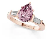 Pear-Shaped Three-Stone Engagement Ring Setting for a Fancy Pink Lab-Grown Diamond | Tapered Baguettes | Rose Gold