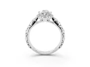Marquise Filigree Leaf Halo Engagement Ring Setting | Bezel Leaf Accents | Platinum