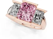 Radiant Cut Channel-Set Three Stone Engagement Ring Setting for a Fancy Pink Lab-Grown Diamond | Rose Gold