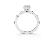 Cushion Cut Diamond Solitaire Ring Set in White gold with Bezel Set Side Stones and Prong Setting