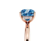 Fancy Blue Cushion Cut Diamond Solitaire Ring Set in Rose gold with Thin Band and Prong Setting