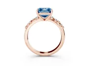 Fancy Blue Asscher Cut Diamond Solitaire Vine Band Ring Set in Rose gold with Round Accents and Prong Setting