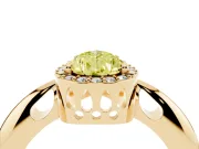 Fancy Yellow Pear Cut Diamond Halo Engagement Ring Set in Yellow gold with Plain Split Shank and Prong Setting