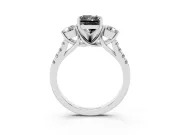 Fancy Black Three-Stone Radiant Cut Diamond Pavé Band Ring Set in Platinum with Prong-Set Trio