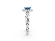 Cushion Cut Leaf Halo Engagement Ring Setting for a Fancy Blue Lab-Grown Diamond | Bezel Accents | White Gold