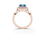 Asscher Cut Halo Engagement Ring Setting for a Fancy Blue Lab-Grown Diamond | Bezel Station Shoulders | Rose Gold