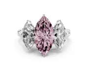 Fancy Pink Marquise Cut Diamond Three-Stone Ring Set in White gold with Braided Band