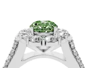 Fancy Green Oval Cut Diamond Halo Engagement Ring Set in Silver with Split Shank and Prong Setting