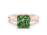 Fancy Green Princess Cut Diamond Solitaire Ring Set in Rose gold with Prong Head and Smooth Polished Band
