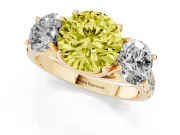 Round Three Stone Engagement Ring Setting for a Fancy Yellow Lab-Grown Diamond | Accented Shoulders | Yellow Gold