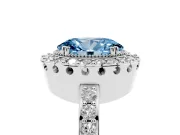 Fancy Blue Oval Cut Diamond Halo Ring Set in White gold with Pavé Shank and Prong Setting