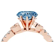 Fancy Blue Heart Cut Diamond Solitaire Leaf-Inspired Ring Set in Rose gold with Pavé Band and Prong Setting