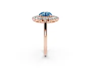 Round Floral Double Halo Engagement Ring Setting for a Fancy Blue Lab-Grown Diamond | Plain Band | Rose Gold