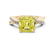 Fancy Yellow Asscher Cut Diamond Twist Band Solitaire Set in Yellow gold with Pavé Accents and Prong Setting