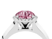 Fancy Pink Round Cut Diamond Halo Ring Set in Silver with Cathedral Band and Prong Setting