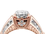 Radiant Cut Vintage Milgrain Hidden Halo Engagement Ring Setting | Channel-Set Shoulders | Rose Gold