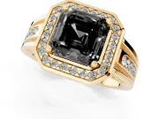 Asscher Cut Halo Engagement Ring Setting for a Black Center | Channel-Set Split Shank | Yellow Gold