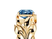 Asscher Cut Leaf Bypass Engagement Ring Setting for a Fancy Blue Lab-Grown Diamond | Yellow Gold