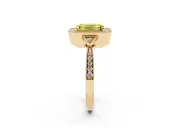 Fancy Yellow Emerald Cut Diamond Halo Engagement Ring Set in Yellow gold with Milgrain Pavé Band