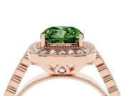 Cushion Cut Graduated Milgrain Halo Engagement Ring Setting for a Fancy Green Lab-Grown Diamond | Rose Gold