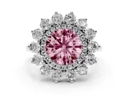 Round Floral Double Halo Engagement Ring Setting for a Fancy Pink Lab-Grown Diamond | Plain Band | White Gold