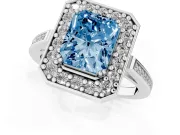 Radiant Cut Halo Engagement Ring Setting for a Fancy Blue Lab-Grown Diamond | Polished Halo Rim | White Gold