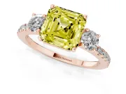 Asscher Cut Three Stone Engagement Ring Setting for a Fancy Yellow Lab-Grown Diamond | Pave Shoulders | Rose Gold