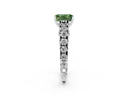 Fancy Green Emerald Cut Diamond Classic Solitaire Ring Set in White gold with Pavé Band and Prong Setting
