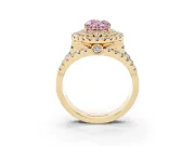 Oval Double Halo Split Shank Engagement Ring Setting for a Fancy Pink Lab-Grown Diamond | Pave Strands | Yellow Gold