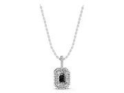 Emerald Cut Lab-Grown Diamond Halo Pendant Necklace | Graduated Pavé Bail | White Gold