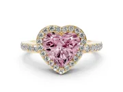 Fancy Pink Heart Cut Diamond Halo Ring Set in Yellow gold with Pavé-Setting Band and Open Prong Center