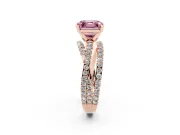 Fancy Pink Asscher Cut Diamond Solitaire Twist Band Ring Set in Rose gold with Pavé Setting and Prong Head