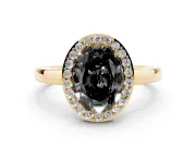 Oval Thin Halo Engagement Ring Setting for a Black Center | Slim Plain Band | Yellow Gold