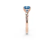 Fancy Blue Cushion Cut Diamond Solitaire Vine Band Ring Set in Rose gold with Round Accents and Prong Setting